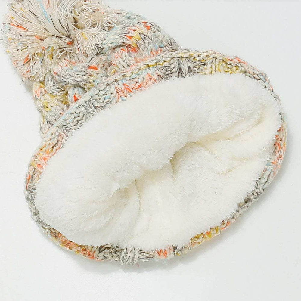 Contrast Cable-Knit Hat with Pompom - Trendsi - Flyclothing LLC