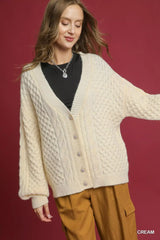 Umgee Cable Knit Pearl Button Cardigan - Trendsi - Flyclothing LLC