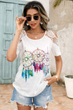 Lace Detail Round Neck Cold Shoulder Blouse - Trendsi