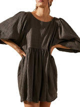 Cutout Textured Long Sleeve Mini Dress - Trendsi - Flyclothing LLC