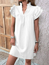Ruffled Notched Cap Sleeve Mini Dress - Trendsi - Flyclothing LLC