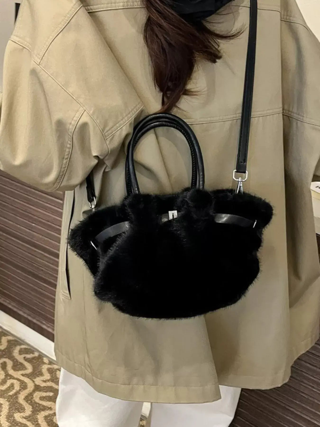 Fluffy Crossbody Bag with Buckle Detail - Trendsi - Flyclothing LLC