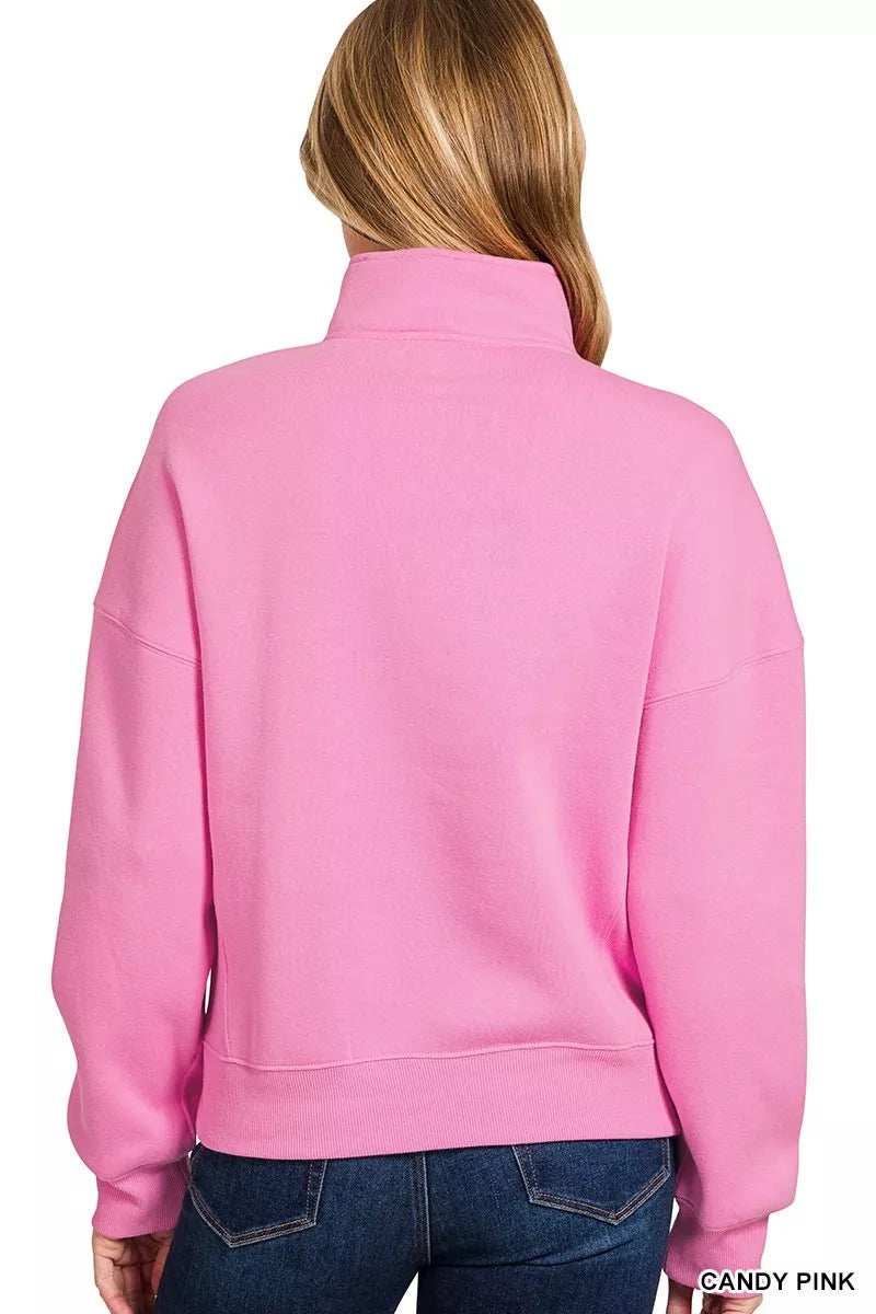 Zenana Fleece High Neck Half Zip Sweatshirt - Trendsi - Flyclothing LLC