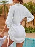 Texture Drawstring Half Sleeve Blouse - Trendsi - Flyclothing LLC