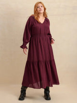 Plus Size Swiss Dot Tie Neck Flounce Sleeve Maxi Dress - Trendsi - Flyclothing LLC