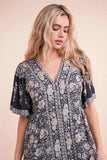 VERY J Shirring Detail Printed Woven Mini Dress - Trendsi - Flyclothing LLC