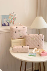 3 Piece Bow Quilted Cloth Storage Bag Set - Trendsi