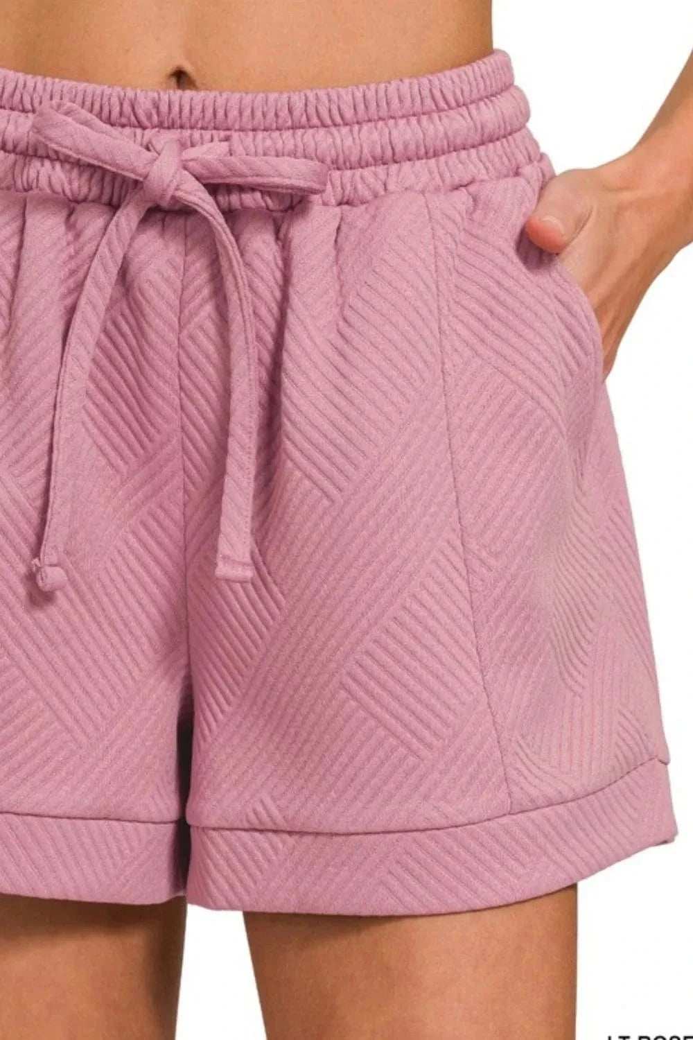 Zenana Textured Knit Jacquard Drawstring Shorts - Trendsi - Flyclothing LLC