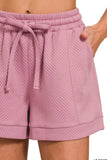 Zenana Textured Knit Jacquard Drawstring Shorts - Trendsi