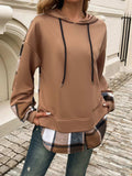 Devine Drawstring Plaid Long Sleeve Hoodie - Trendsi - Flyclothing LLC
