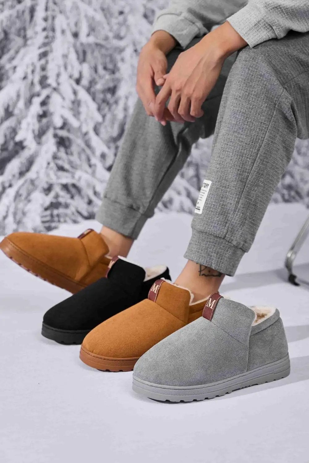 Letter M Suede Round Toe Slippers - Trendsi