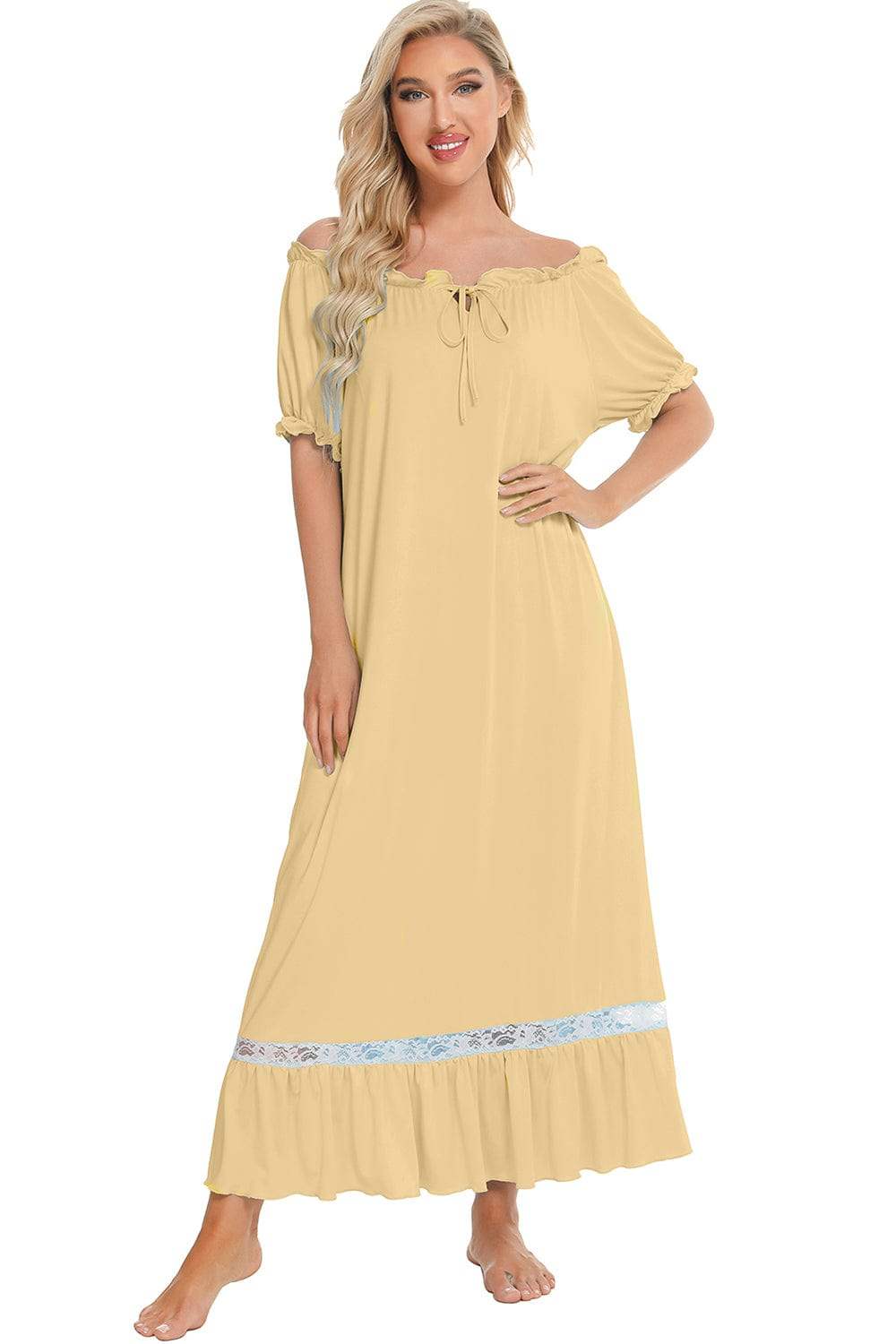 Lace Detail Short Sleeve Lounge Dress - Trendsi - Flyclothing LLC