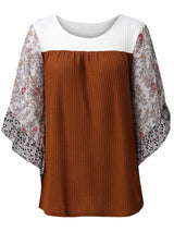 Full Size Printed Round Neck Three-Quarter Sleeve Blouse - Trendsi - Flyclothing LLC