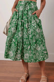 Floral Print Shirred Crop Top and Midi Skirt Set - Trendsi