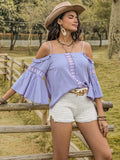 Square Neck Flare Sleeve Blouse - Trendsi - Flyclothing LLC