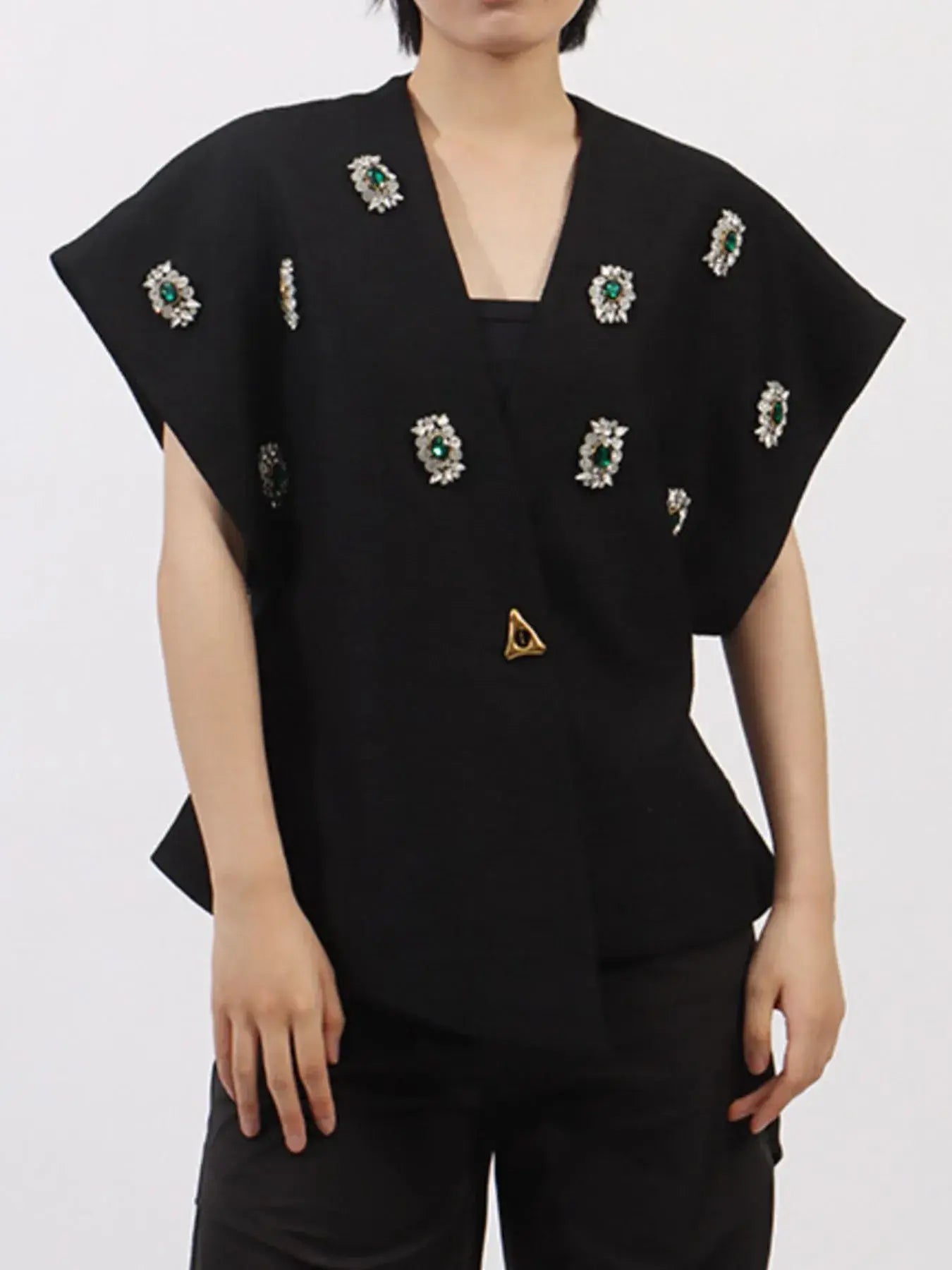 Plus Size Rhinestone Relaxed Fit Vest Coat - Trendsi - Flyclothing LLC