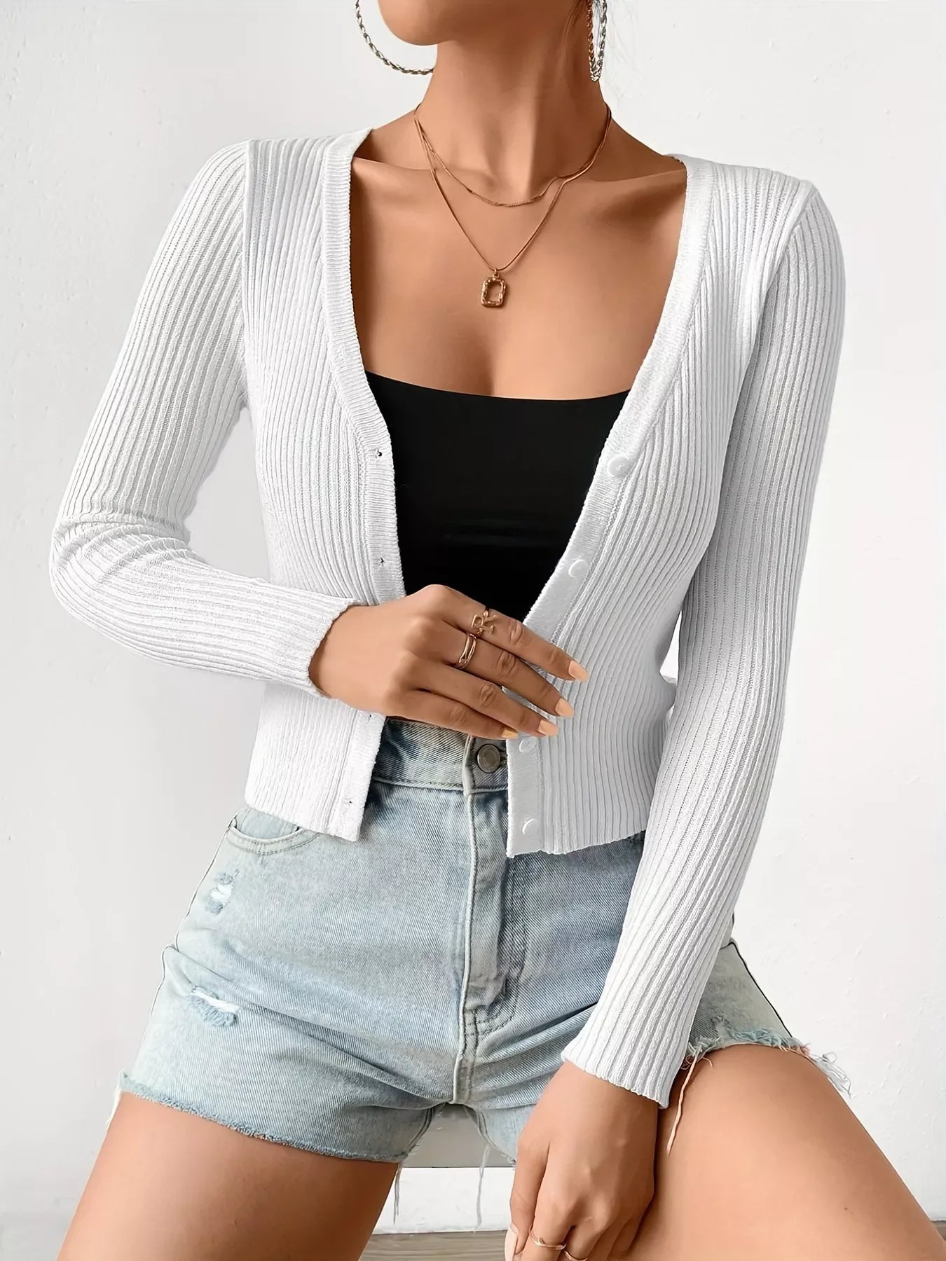 Ribbed Knit Button-Up Cardigan - Trendsi - Flyclothing LLC