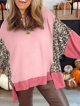 Color Block Leopard Round Neck Sweatshirt - Trendsi - Flyclothing LLC