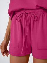 Round Neck Cap Sleeve Top and Shorts Set - Trendsi - Flyclothing LLC
