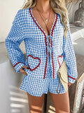 Devine Tie Front Contrast Plaid Shirt and Shorts Set - Trendsi - Flyclothing LLC