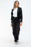 Snobbish Faux Leather Zip Up Drawstring Hooded Jacket - Trendsi - Flyclothing LLC