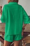 Collared Neck Half Sleeve Top and Shorts Set - Trendsi - Flyclothing LLC