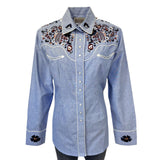 Rockmount Ranch Ware Women's Vintage 1950's Blue Floral Embroidered Western Shirt