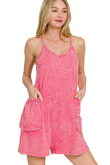 Zenana Acid Crinkle Washed Spaghetti Strap Romper - Trendsi - Flyclothing LLC