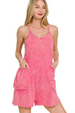 Zenana Acid Crinkle Washed Spaghetti Strap Romper - Trendsi