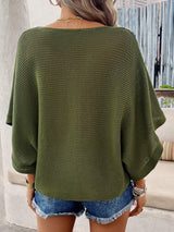 V-Neck Batwing Sleeve Knit Top - Trendsi - Flyclothing LLC