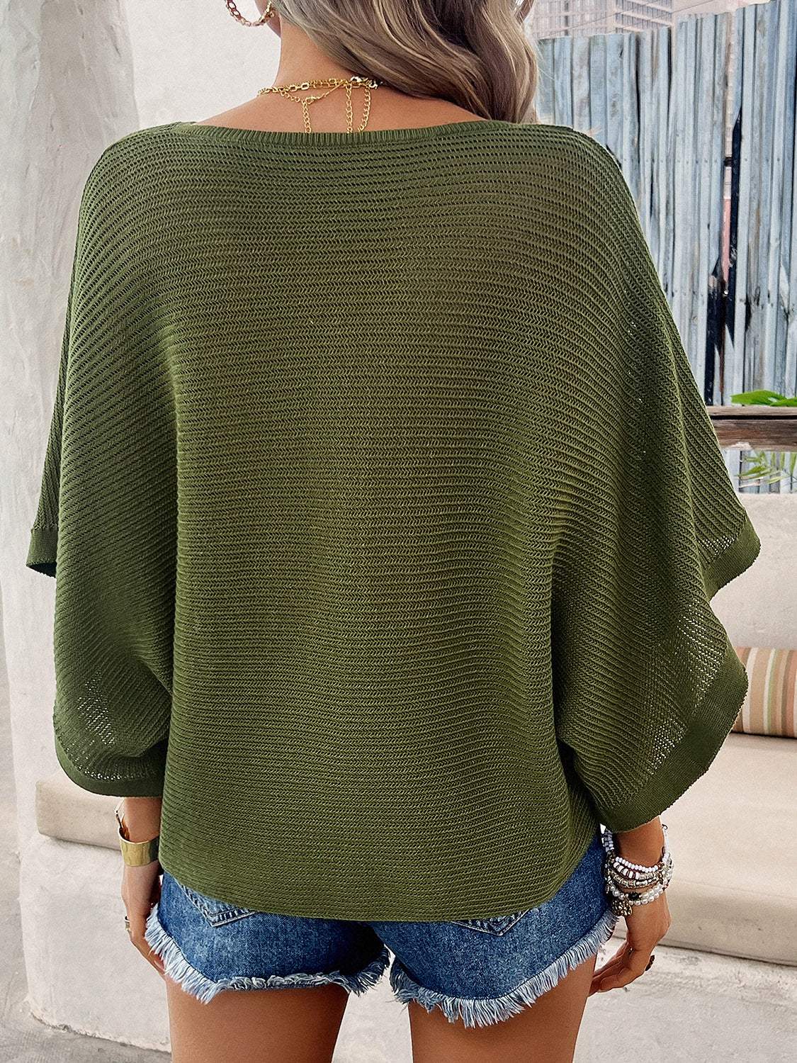 V-Neck Batwing Sleeve Knit Top - Trendsi - Flyclothing LLC