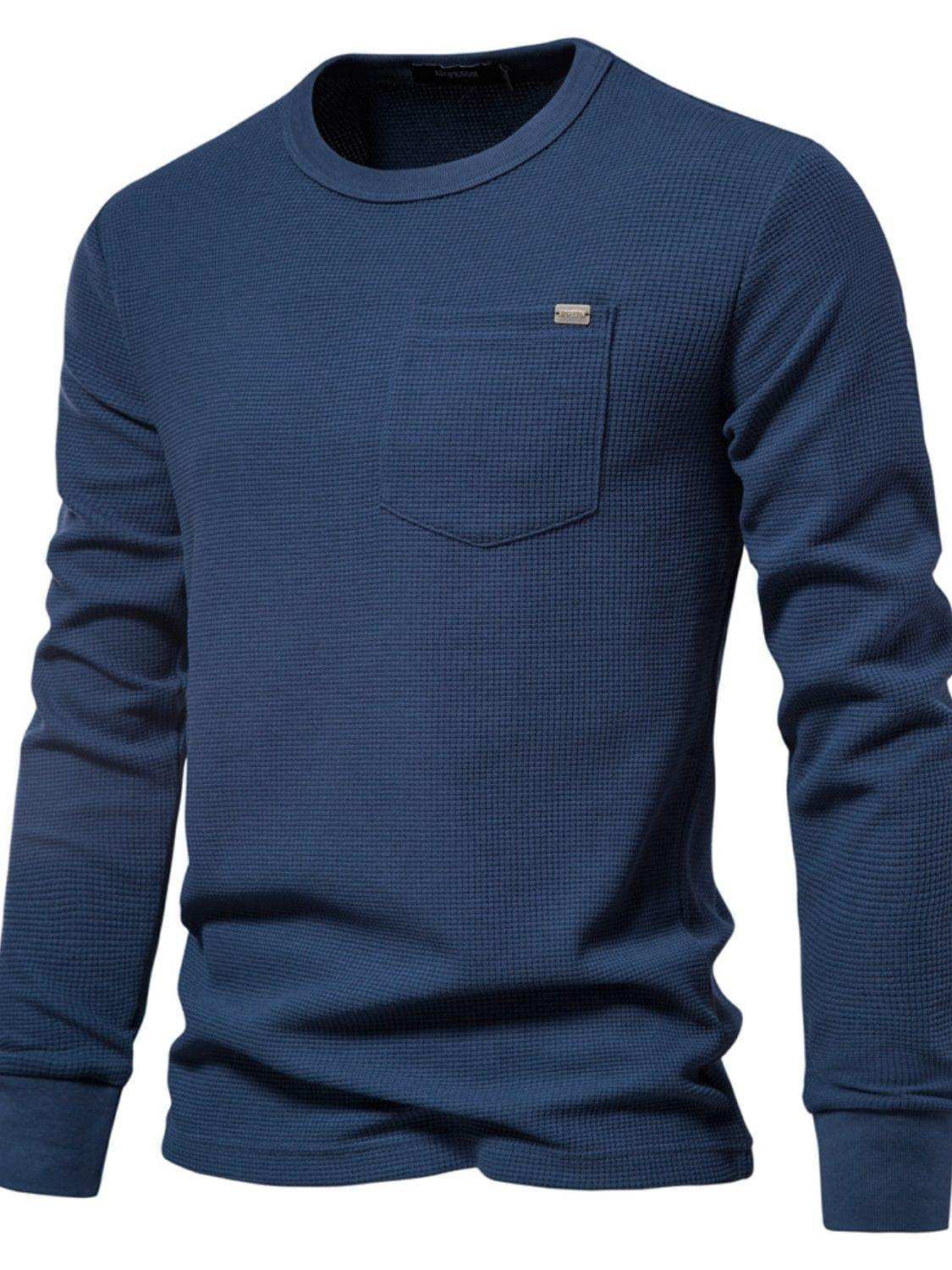 Men's Waffle-Knit Round Neck T-Shirt - Trendsi - Flyclothing LLC