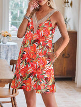 Lace Detail Printed V-Neck Sleeveless Dress - Trendsi - Flyclothing LLC