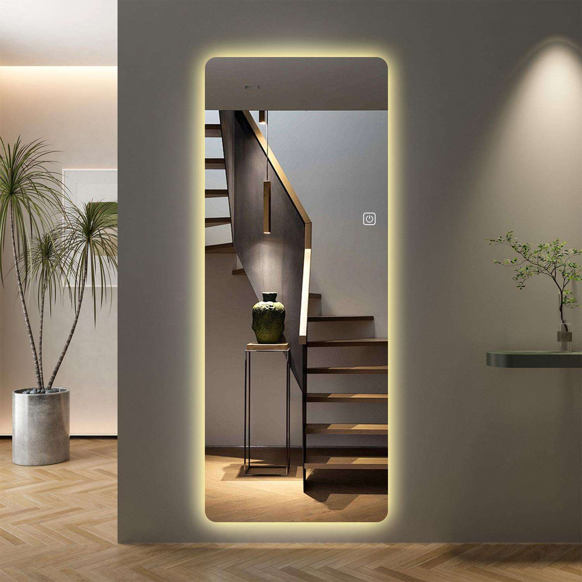 65" Silver Glass Lighted Freestanding Floating Framed Full Length Hanging Mirror - HomeRoots - Flyclothing LLC