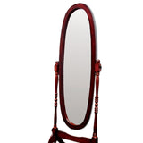 59" Red Wood Oval Freestanding Tilting Geometric Framed Full Length Hanging Mirror