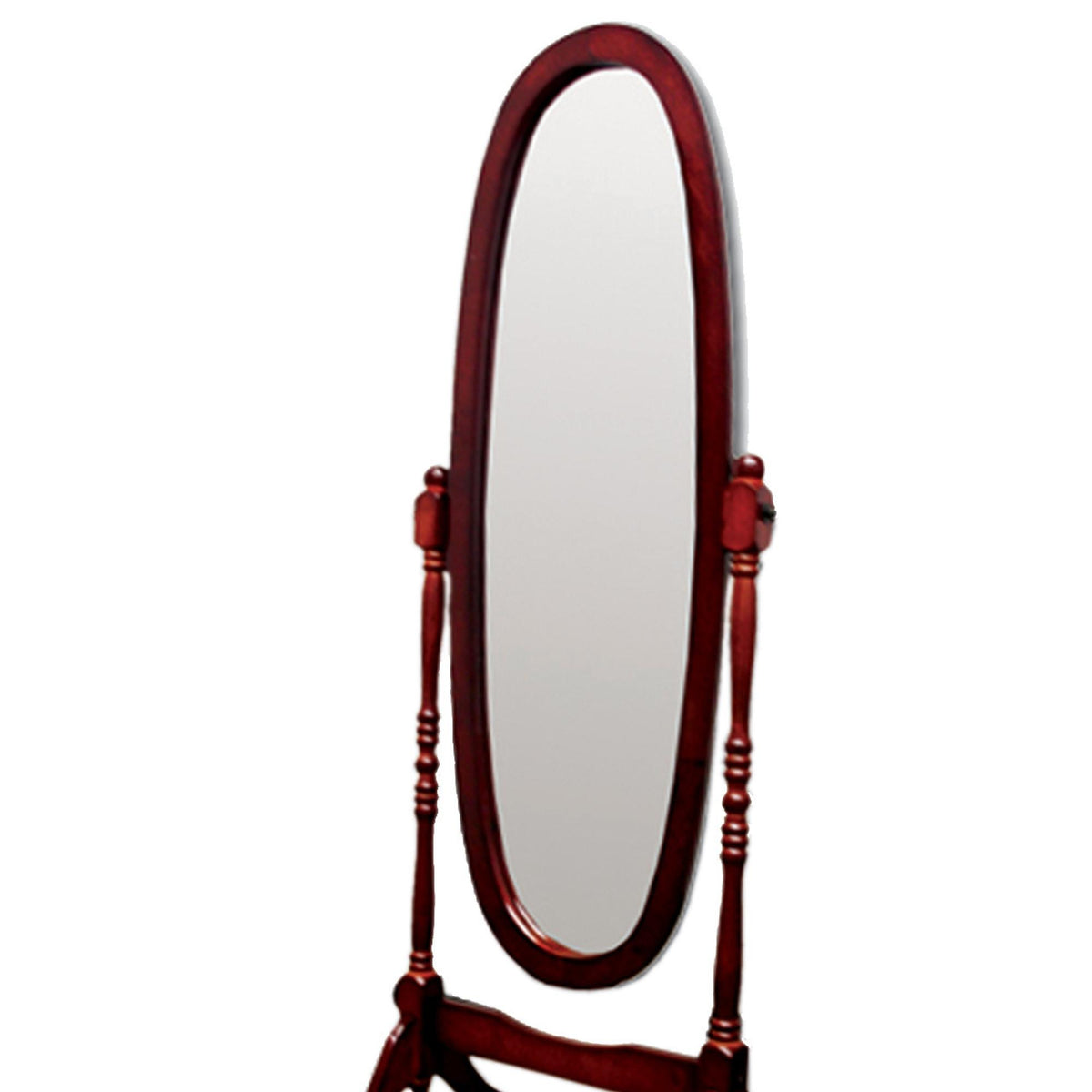 59" Red Wood Oval Freestanding Tilting Geometric Framed Full Length Hanging Mirror