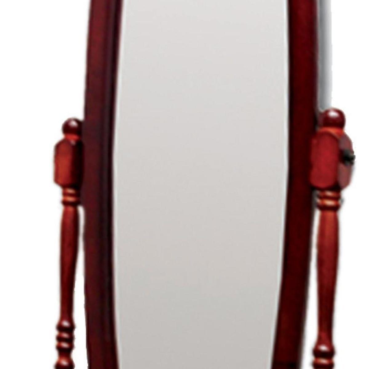 59" Red Wood Oval Freestanding Tilting Geometric Framed Full Length Hanging Mirror