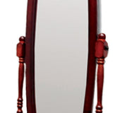 59" Red Wood Oval Freestanding Tilting Geometric Framed Full Length Hanging Mirror