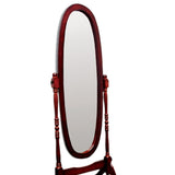 59" Red Wood Oval Freestanding Tilting Geometric Framed Full Length Hanging Mirror