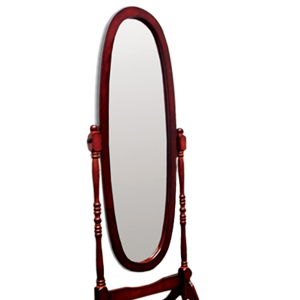 59" Red Wood Oval Freestanding Tilting Geometric Framed Full Length Hanging Mirror