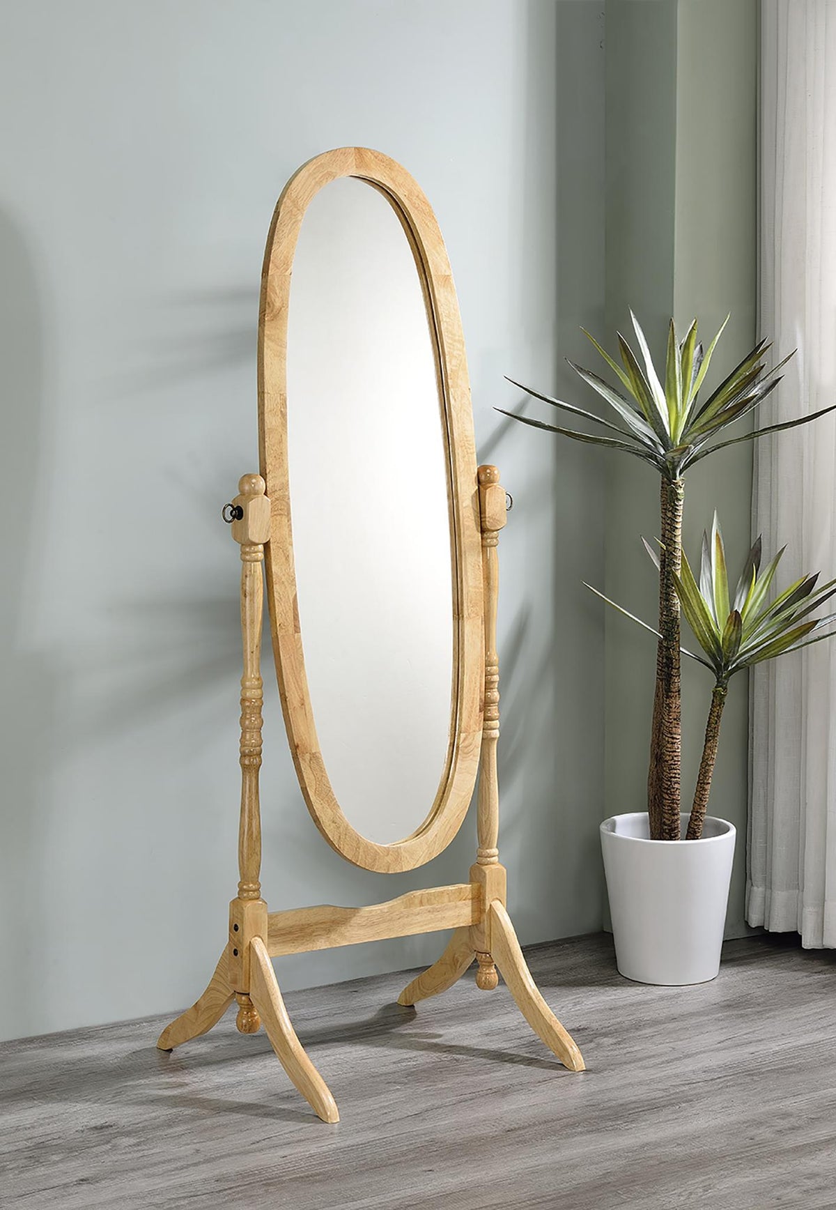 59" Natural Wood Oval Freestanding Tilting Geometric Framed Full Length Hanging Mirror - HomeRoots - Flyclothing LLC
