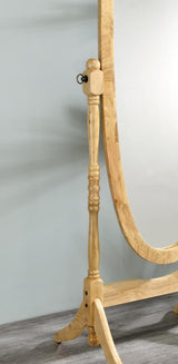59" Natural Wood Oval Freestanding Tilting Geometric Framed Full Length Hanging Mirror - HomeRoots - Flyclothing LLC
