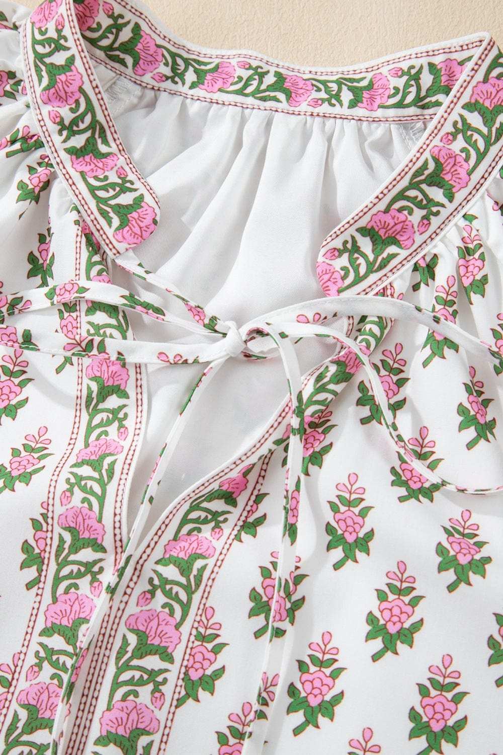 Floral Print Puff Sleeve Tie Neck Ruffled Hem Dress - Trendsi - Flyclothing LLC