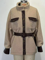 Leather Trim Sherpa Outerwear with Pockets - Trendsi - Flyclothing LLC