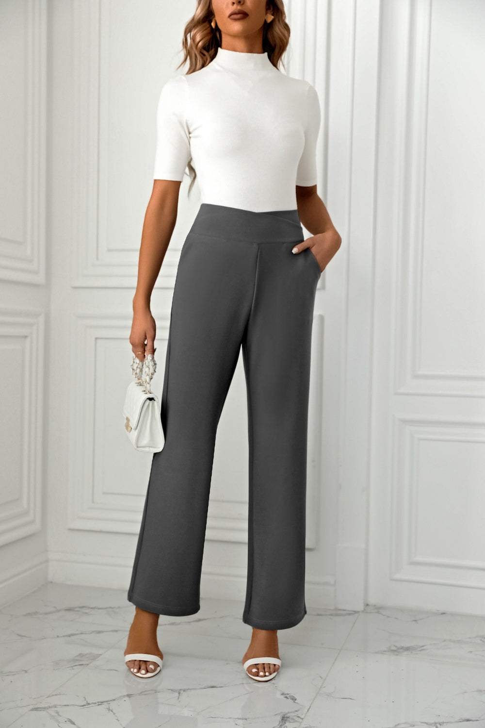 High Waist Straight Leg Pants - Trendsi - Flyclothing LLC