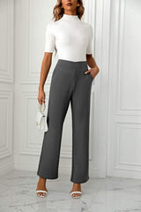 High Waist Straight Leg Pants - Trendsi - Flyclothing LLC
