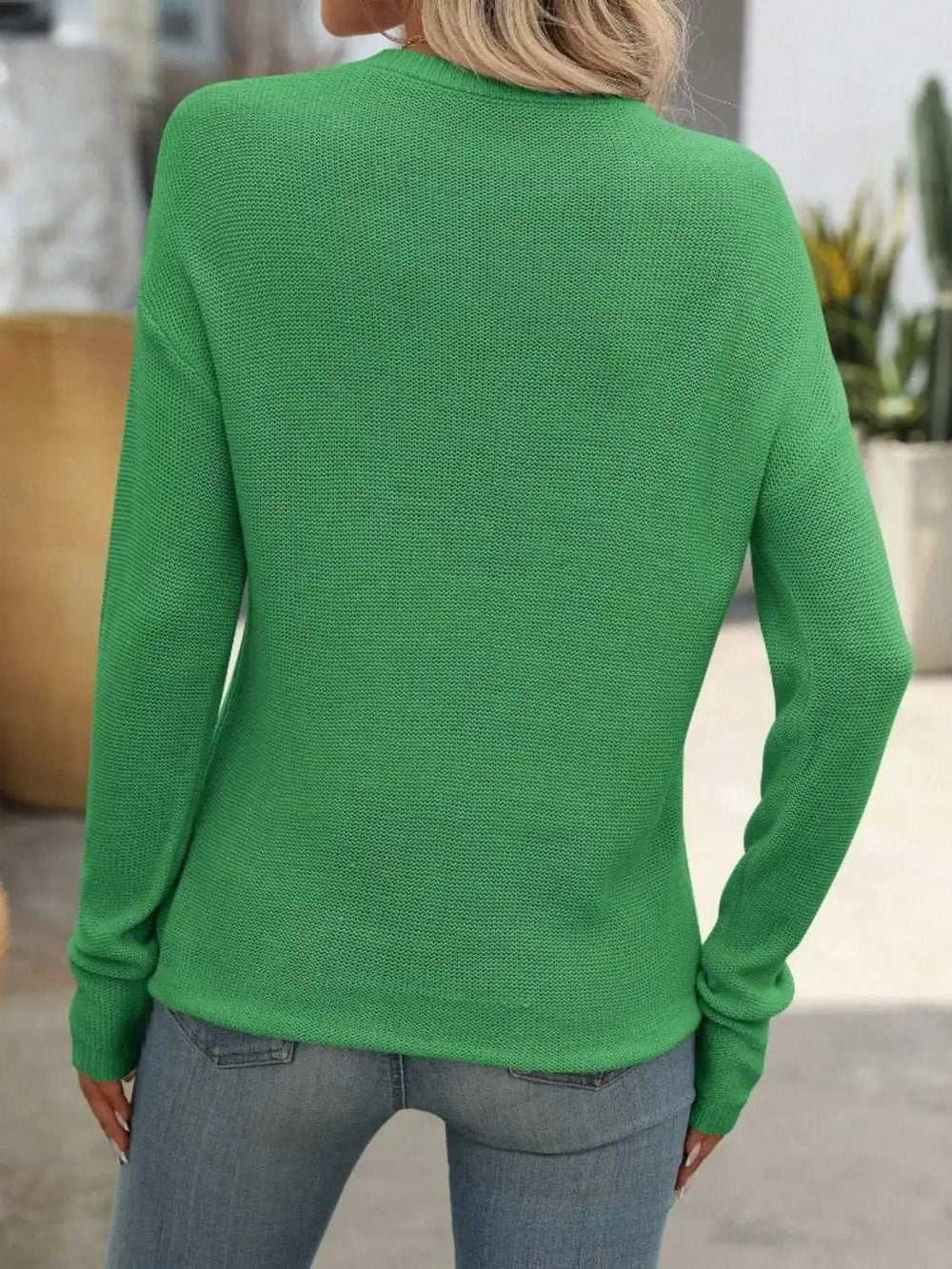Round Neck Dropped Shoulder Knit Top - Trendsi - Flyclothing LLC