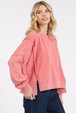 Mittoshop Side Slit Exposed Seam Round Neck Sweatshirt - Trendsi