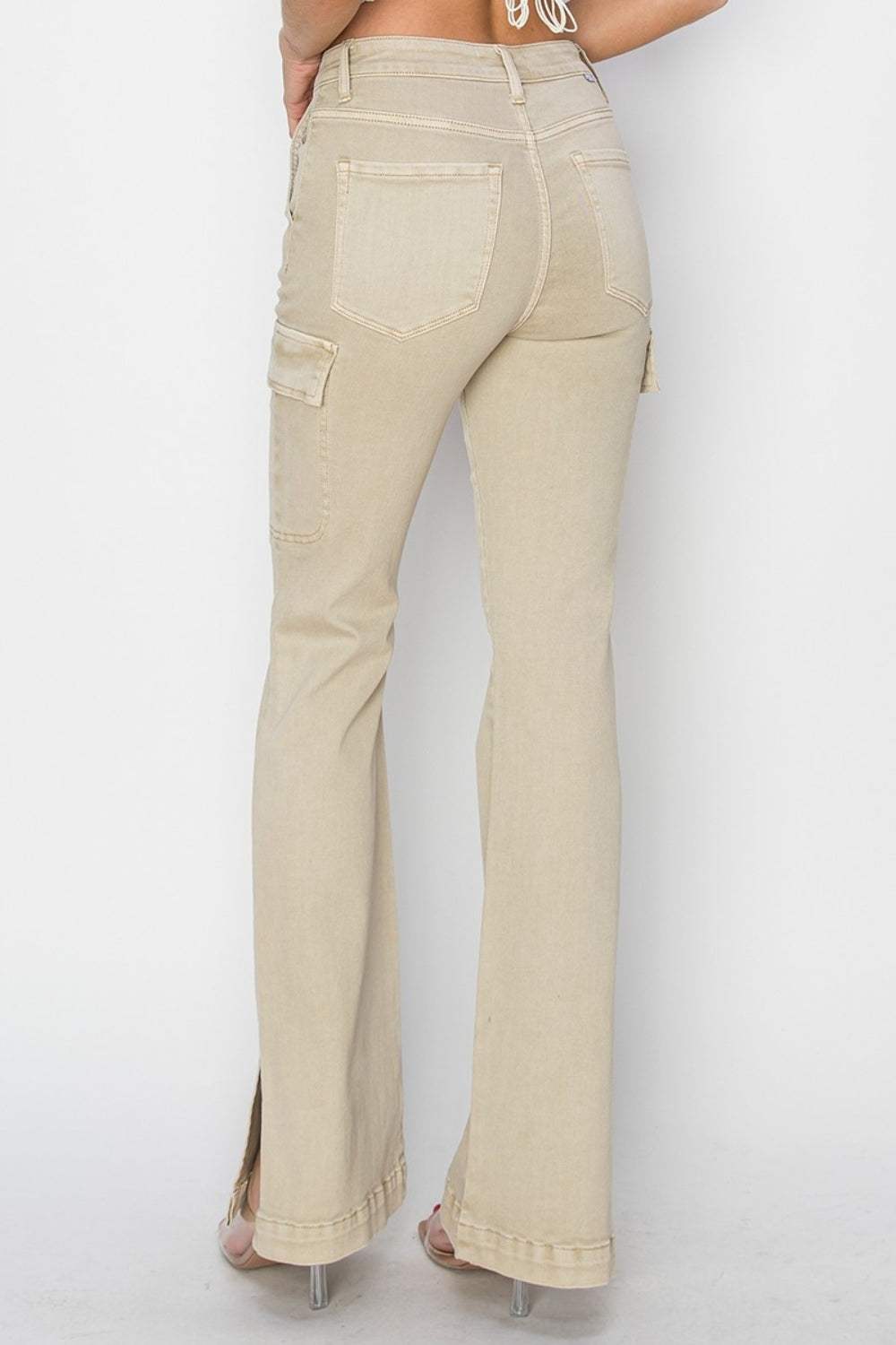 RISEN Full Size High Rise Side Slit Cargo Bootcut Jeans - Trendsi - Flyclothing LLC
