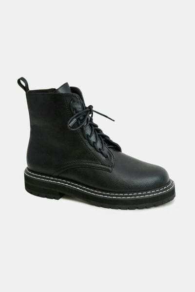 Beast Fashion Faux Leather Lace-Up Boots with Side Zipper - Trendsi - Flyclothing LLC